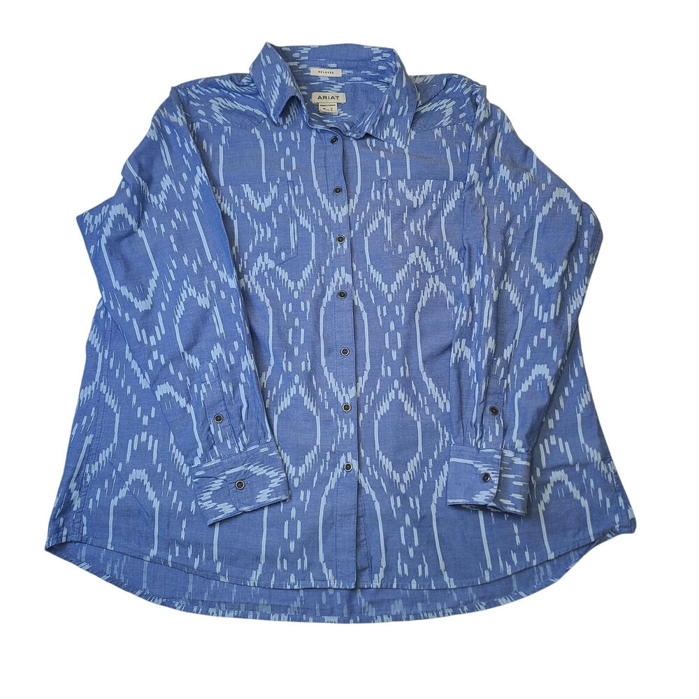 Ariat Women's Relaxed Billie Jean Blue Long Sleeve Button Up Shirt 1X Western